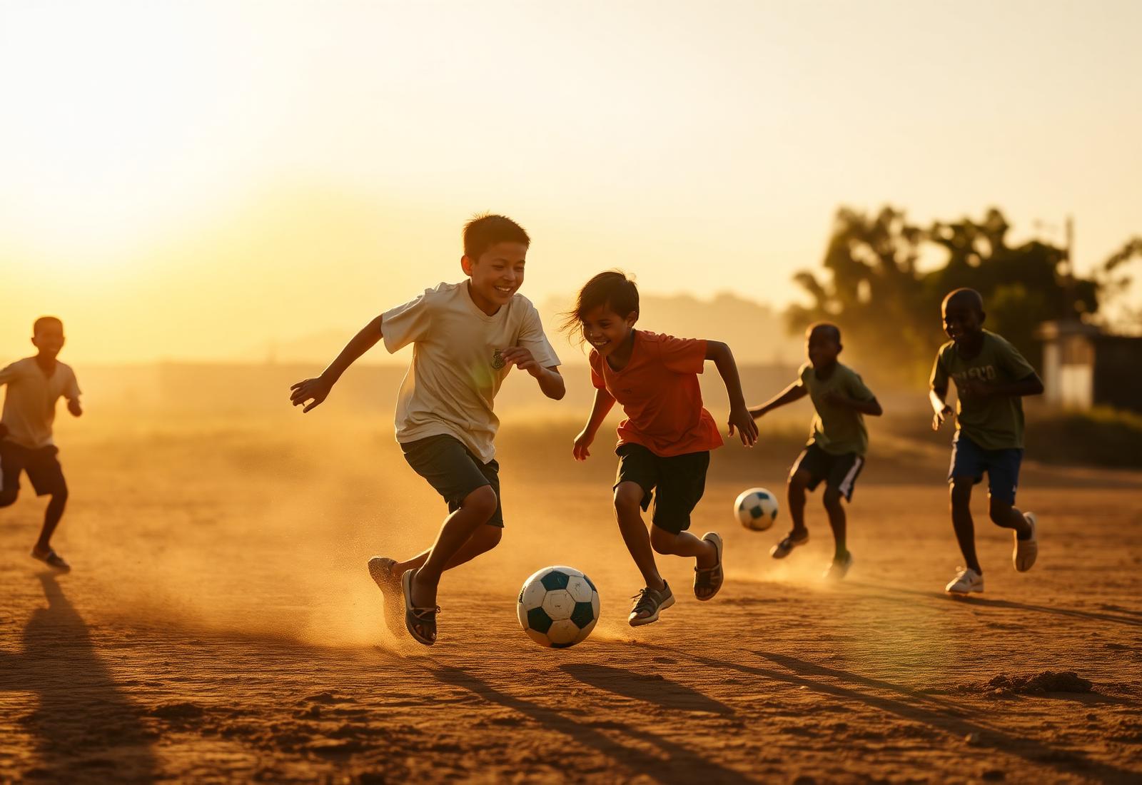 Crianças jogando futebol em ação comunitária do Instituto Henrique Ferreira